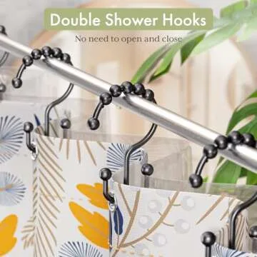 Amazer Black Shower Curtain Hooks, Shower Curtain Hooks Rust Proof 12 Pcs Stainless Steel Shower Hooks for Shower Curtain, Double Shower Curtain Hooks for Bathroom Shower Rods Curtain