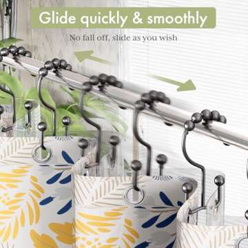 Amazer Black Shower Curtain Hooks, Shower Curtain Hooks Rust Proof 12 Pcs Stainless Steel Shower Hooks for Shower Curtain, Double Shower Curtain Hooks for Bathroom Shower Rods Curtain