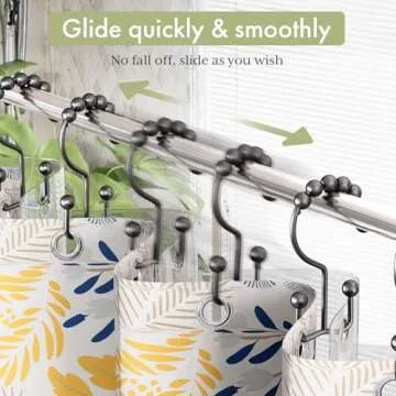 Amazer Black Shower Curtain Hooks, Shower Curtain Hooks Rust Proof 12 Pcs Stainless Steel Shower Hooks for Shower Curtain, Double Shower Curtain Hooks for Bathroom Shower Rods Curtain