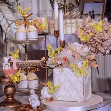 3D Butterfly Wall Stickers, 72Pcs 3 Sizes 3 Styles, Removable Metallic Wall Decals Fridge Sticker Room Mural Decoration for Kids Bedroom Nursery Classroom Party Wedding Decor DIY Gift (Gold)