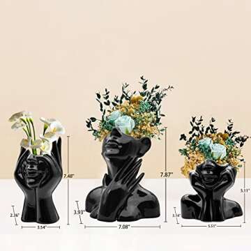 FANATAO Black Female Form Face Vase,Ceramic Vases for Home Decor Art Vase Body Vase Black Flower Vas...
