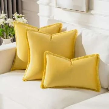 FUTEI Lemon Yellow Boho Pillow Covers Set of 2