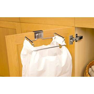 YouCopia Over The Door Plastic Bag Trash Bin for Cabinets, Stainless Steel