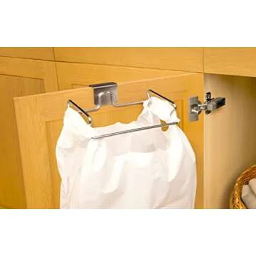 YouCopia Over The Door Plastic Bag Trash Bin for Cabinets, Stainless Steel