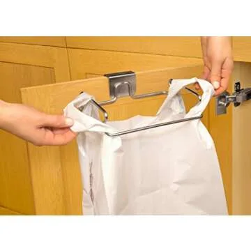 YouCopia Over The Door Plastic Bag Trash Bin for Cabinets, Stainless Steel