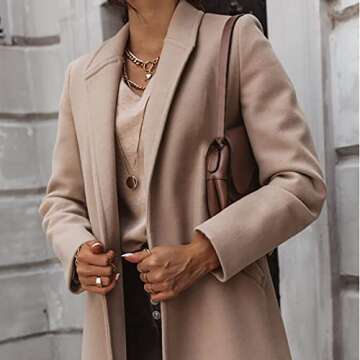 Trench Coat Women, Ladies Elegant Lapel Solid Button Down Blazer Casual Work Wear Long Windbreaker T...