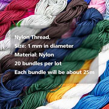 AUEAR, 20 Colors 1mm Satin Nylon Trim Cord Chinese Knotting Macrame Thread Rattail Silk Beading Stri...