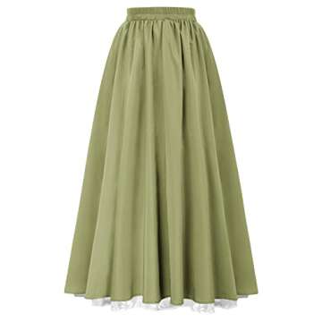 Scarlet Darkness Women's Olive Green Maxi Skirt | Double Layer Victorian Renaissance Style