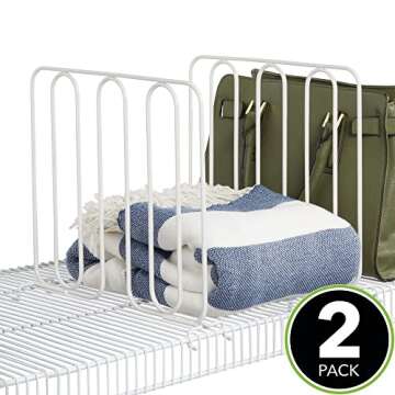 mDesign Metal Wire Shelf Dividers for Closet Organization - Easy Installation 2 Pack