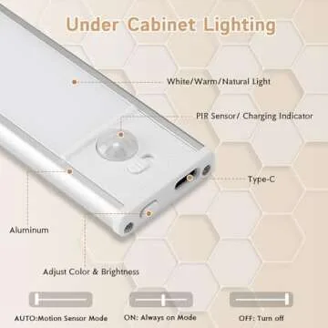 Motion Sensor Under Cabinet Lighting Wireless - 4Pack Rechargeable