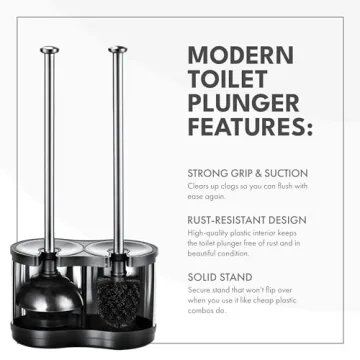 Stainless Steel Toilet Brush Plunger Combo Modern Deluxe