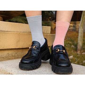 SERISIMPLE Women Thin Bamboo Socks Crew Lightweight Above Ankle Casual Dress Sock For Ladies Bootie Trouser 5 Pairs (Assorted, Medium)