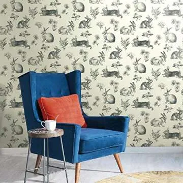 RoomMates York Wallcoverings Bunny Toile Spray and Stick Removable Wallpaper, Black / White