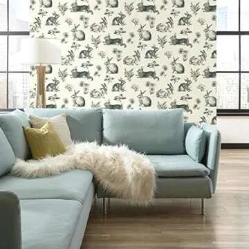 RoomMates York Wallcoverings Bunny Toile Spray and Stick Removable Wallpaper, Black / White