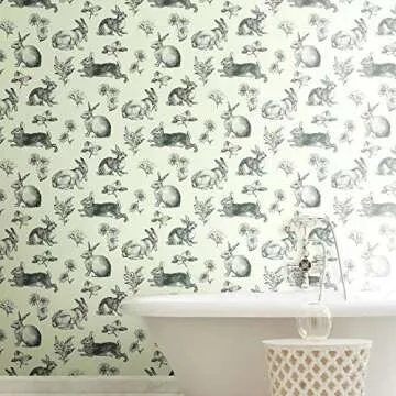 RoomMates York Wallcoverings Bunny Toile Spray and Stick Removable Wallpaper, Black / White
