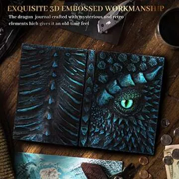 molshine A5 (7.3" x 5.1") 3D Dragon Embossed Journal,Resin Engraving Notebook,Retro Diary,100 Sheets Blank Paper,Hardcover Travel Notepad for Writing,Sketchbook,Collection,Gift,Decoration (Blue)