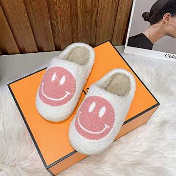 ALEENLA Smile Face Slippers For Women Bride Indoor And Outdoor Cute Pillow Slides Men'S House Fuzzy Keep Warm Non-Slip,fen41-42, Pink