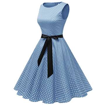 Gardenwed Plus Size Women's Vintage Cocktail Party Sleeveless 1950s Retro Polka Dot Dresses Blue Small White Dot 3XL