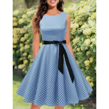Gardenwed Plus Size Women's Vintage Cocktail Party Sleeveless 1950s Retro Polka Dot Dresses Blue Small White Dot 3XL