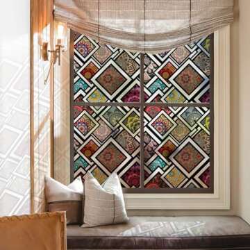 DKTIE Privacy Window Film Stained Glass Look with Installation Tools, Window Privacy Film Frosted Removable Glass Covering, Window Decals for Home, 35.4" x 78.7", D