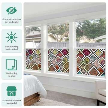 DKTIE Privacy Window Film Stained Glass Look with Installation Tools, Window Privacy Film Frosted Removable Glass Covering, Window Decals for Home, 35.4" x 78.7", D