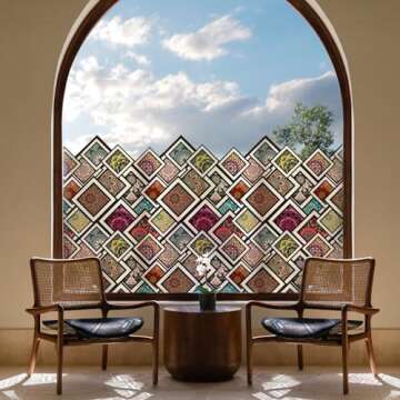 DKTIE Privacy Window Film Stained Glass Look with Installation Tools, Window Privacy Film Frosted Removable Glass Covering, Window Decals for Home, 35.4" x 78.7", D