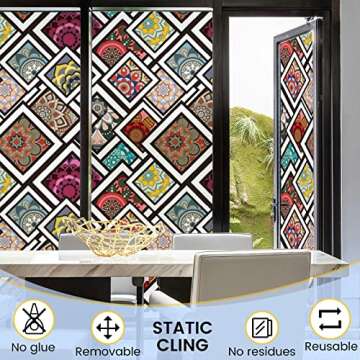 DKTIE Privacy Window Film Stained Glass Look with Installation Tools, Window Privacy Film Frosted Removable Glass Covering, Window Decals for Home, 35.4" x 78.7", D