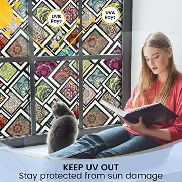 DKTIE Privacy Window Film Stained Glass Look with Installation Tools, Window Privacy Film Frosted Removable Glass Covering, Window Decals for Home, 35.4" x 78.7", D