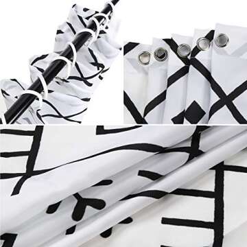 Uphome Moroccan Shower Curtain Black and White Geometric Print Fabric Shower Curtain Set with Hook Chic Trellis Boho Bathroom Decor Heavy Duty, 72x72