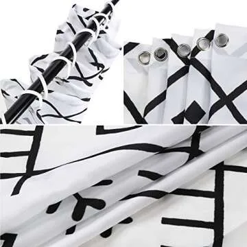 Uphome Moroccan Shower Curtain Black and White Geometric Print Fabric Shower Curtain Set with Hook Chic Trellis Boho Bathroom Decor Heavy Duty, 72x72