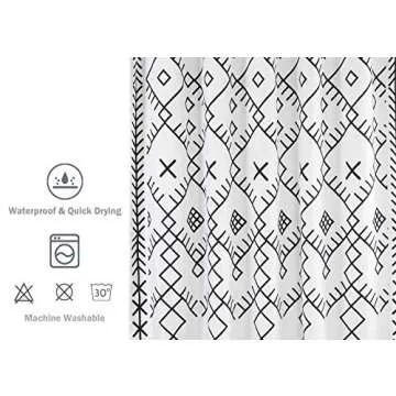 Uphome Moroccan Shower Curtain Black and White Geometric Print Fabric Shower Curtain Set with Hook Chic Trellis Boho Bathroom Decor Heavy Duty, 72x72