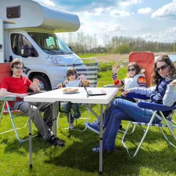 VINGLI 34" Fold in Half Square Table, Bi-Folding Commercial Table, Portable Plastic Dining Card Table for Kitchen or Outdoor Party Wedding Event, White