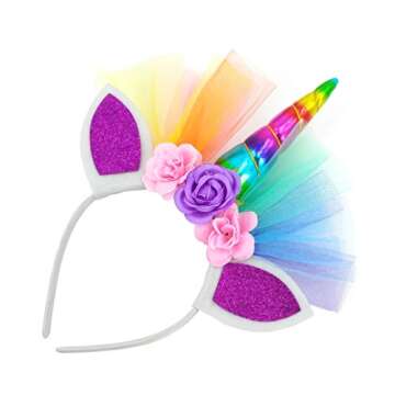 LYLKD Little Girls Layered Rainbow Tutu Skirts with Unicorn Horn Headband