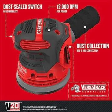 CRAFTSMAN V20 Orbital Sander, Cordless, 12,000 OPM, Bare Tool Only (CMCW220B)