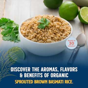 Lundberg Basmati Rice, Organic Sprouted Brown Long Grain Rice - Nutty & Nutritious Brown Rice Grown in California, Ready to Eat in 30 Minutes, Pantry Staples, 16 Oz