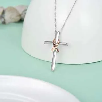 PEIMKO 925 Sterling Silver Breast Cancer Survivor Necklace for Women, Faith Hope Love Infinity Daisy Flower Cross Pendant Necklace Jewelry Birthday Gifts for Women