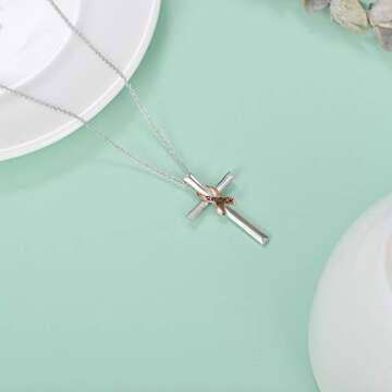 PEIMKO 925 Sterling Silver Breast Cancer Survivor Necklace for Women, Faith Hope Love Infinity Daisy Flower Cross Pendant Necklace Jewelry Birthday Gifts for Women