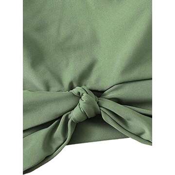 Remidoo Women Swimsuit Tie Knot Front Crew Neck Floral Printed High Waist Bikini Set (XL, B-Green)