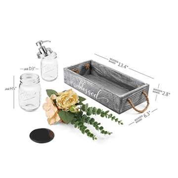 HOMKO Toilet Paper Bathroom Decor Box with Two Mason Jars and Artificial Flower Wooden Bathroom Box ...