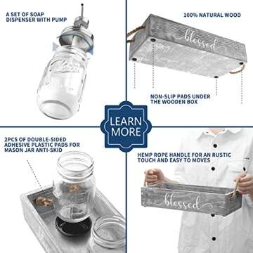 HOMKO Toilet Paper Bathroom Decor Box with Two Mason Jars and Artificial Flower Wooden Bathroom Box for Toilet Paper Storage with Handle, Bathroom Rustic Accessory and Organizer (Rustic Grey, Medium)