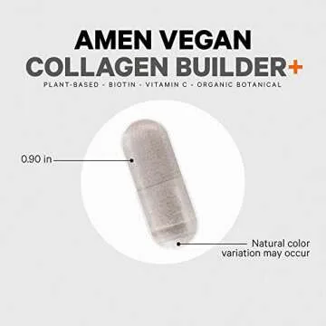 Amen Plant-Based Vegan Collagen Builder Supplement - Organic Whole Foods, Lutein, Vitamin C, Biotin, Lysine, Proline Collagen Boosters - Organic Cranberry, Lemon, Strawberry - Once A Day - 30 Capsules