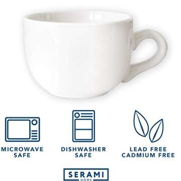Serami Oversized Ceramic Coffee Mug with Handle - Large 22 oz Coffee Cup, Perfect for Latte, Cappuccino, Soup, Cereal - Ideal for Everyday Use - Ceramic Bowl Set, Large Coffee Mug Set (White 4 Pack)