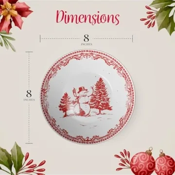 American Atelier Christmas Salad Plate (Set of 4) - Vintage Style 8-Inch Red Holiday Stoneware Dessert & Appetizer Plates - Decorative & Durable Dinnerware, Dishwasher & Microwave Safe Luxury Plates