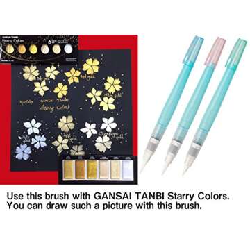 ArtMuseKitsMikash Kuretake Fude Water Brush Pen for Drawing Art for Lettering 3 Pens Set Small Size (S,M,L)