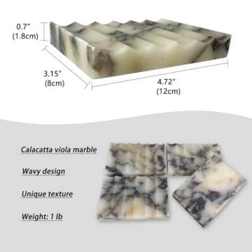 GHYFGD Natural Marble Soap Dish Rectangle Stone Soap Sponge Holder Tray for Bathroom, Kitchen, Sink (Calacatta Viola)