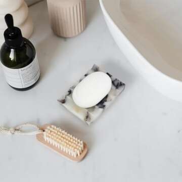 GHYFGD Natural Marble Soap Dish Rectangle Stone Soap Sponge Holder Tray for Bathroom, Kitchen, Sink (Calacatta Viola)
