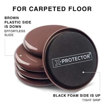 Furniture Sliders X-PROTECTOR - 4+4 Pack 5” - Multi-Surface Furniture Sliders for Carpet & Hard Floors - 4 Furniture Movers for Carpeted Floors and 4 Hardwood Socks - Move Your Furniture Easily!