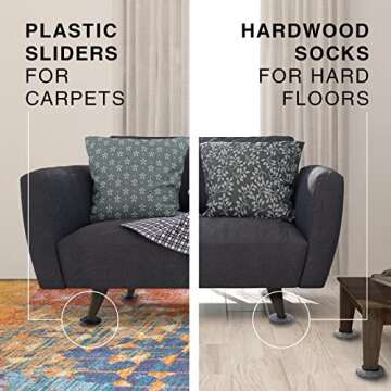 Furniture Sliders X-PROTECTOR - 4+4 Pack 5” - Multi-Surface Furniture Sliders for Carpet & Hard Floors - 4 Furniture Movers for Carpeted Floors and 4 Hardwood Socks - Move Your Furniture Easily!