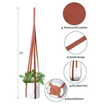 POTEY 610201 Vegan Leather Plant Hanger - Modern Hanging Planter for Decorative Plant Pots Indoor Ou...