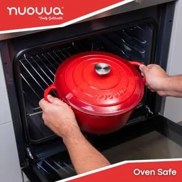 Cast Iron Dutch Oven with Lid – Non-Stick Ovenproof Enamelled Casserole Pot, Oven Safe up to 500° F – Sturdy Dutch Oven Cookware – Red, 6.4-Quart, 28cm – by Nuovva